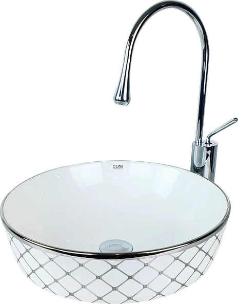 Pure Geometrik Beyaz Gümüş Çanak Lavabo Sw-505