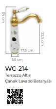 Pure Terrazzo Gold Tezgah Üstü Çanak Lavabo Armatürü Wc-214 - 2