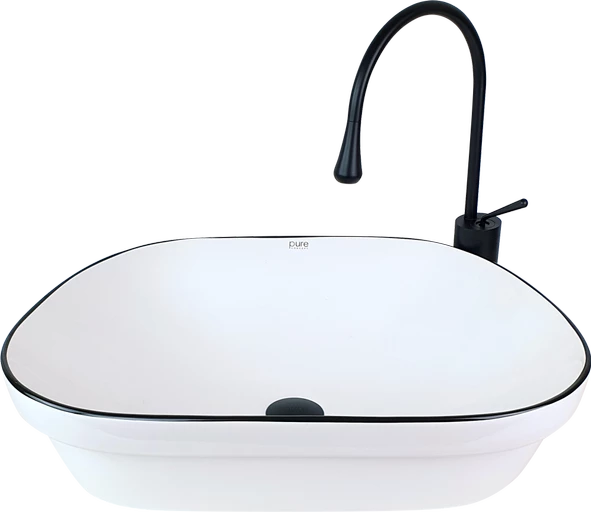 Pure Beyaz Siyah Tezgah Üstü Çanak Lavabo Wb-102 - 2