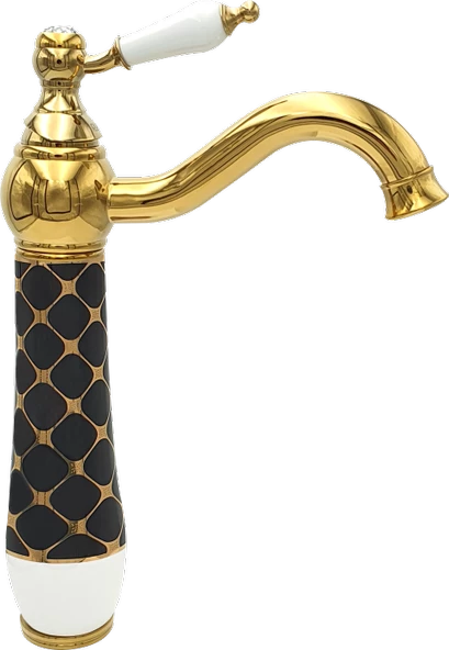 Pure Geometrik Siyah Gold Tezgah Üstü Çanak Lavabo Armatürü Wg-215