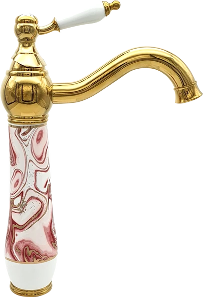 Pure Ebru Pembe Altın Tezgah Üstü Çanak Lavabo Armatürü Wg-133 - 2