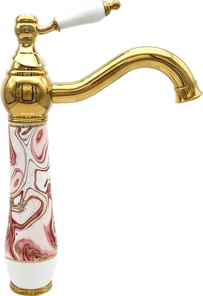Pure Ebru Pembe Altın Tezgah Üstü Çanak Lavabo Armatürü Wg-133