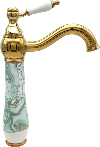 Pure Ebru Yeşil Altın Tezgah Üstü Çanak Lavabo Armatürü Wg-132 - 2