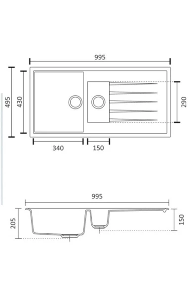 Vinox Antrasit 1,5 Göz Granit Eviye 50X100 Cm Vx-002 - 2