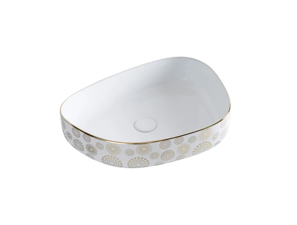 Lena Tezgah Üstü Lavabo Beyaz&Gold E-2107Ab