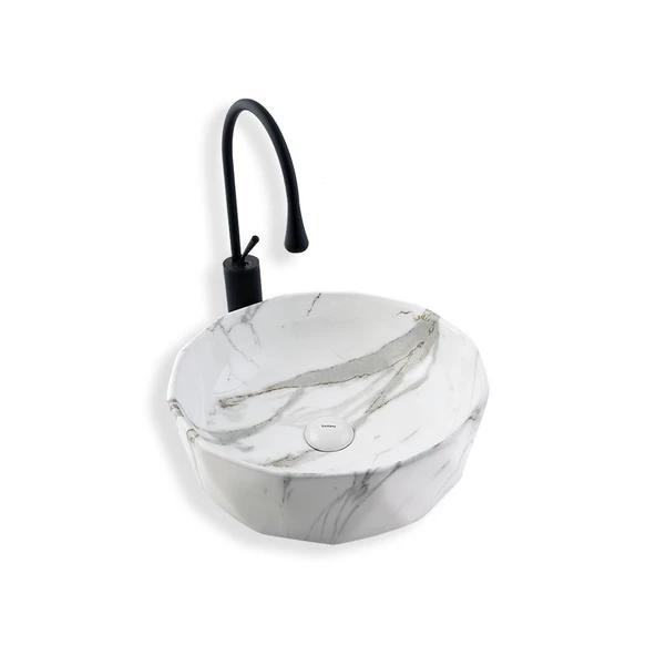 Lena Tezgah Üstü Lavabo Beyaz Mermer E-2110M1