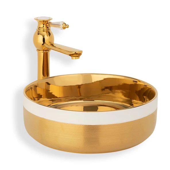 Lena Tezgah Üstü Lavabo Gold&Beyaze-4000A