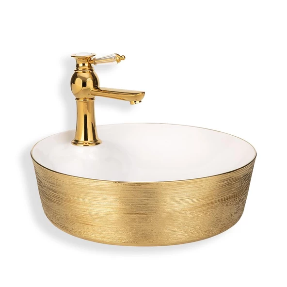 Lena Tezgah Üstü Lavabo Gold&Beyaz E-5002A