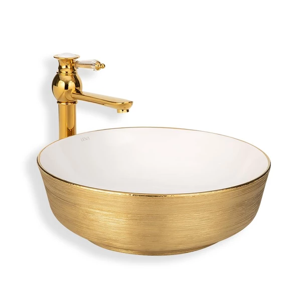 Lena Tezgah Üstü Lavabo Gold&Beyaz  E-5004A