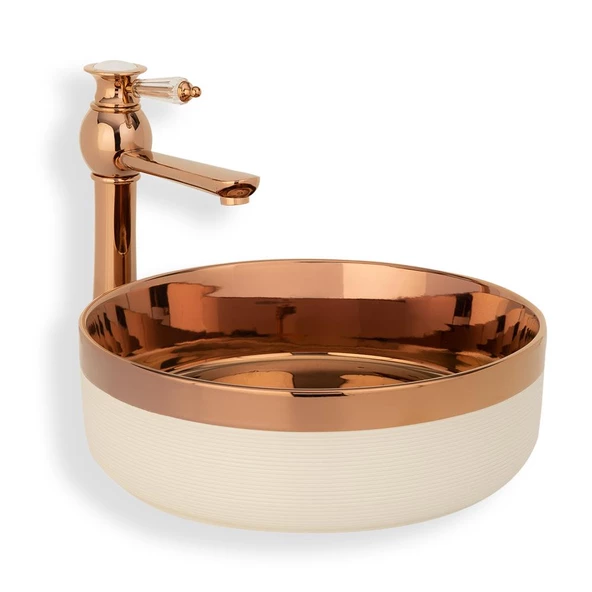 Lena Tezgah Üstü Lavabo Krem&Rose E-4000R