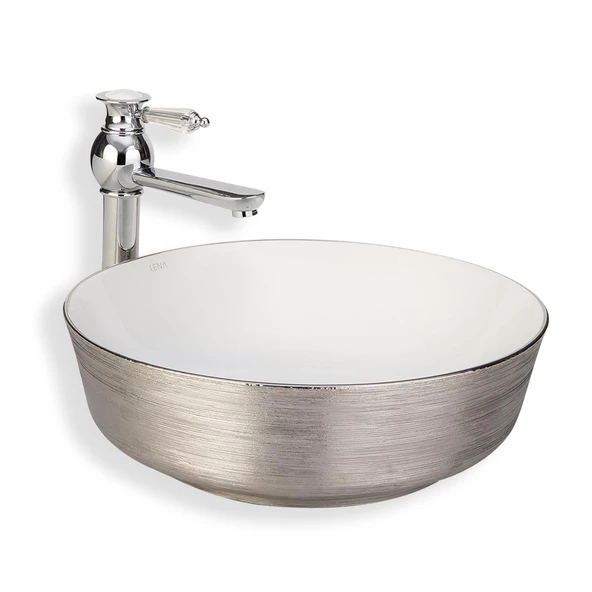 Lena Tezgah Üstü Lavabo Sılver&Beyaz  E-5004G