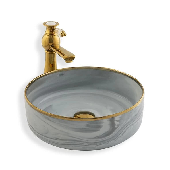 Lena Tezgah Üstü Lavabo Mavı&Golde-7026