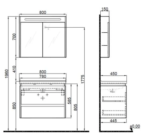 Idea 2.0 (Durabad) 80Cm takım  Banyo Dolabı Pasıfık A - 2