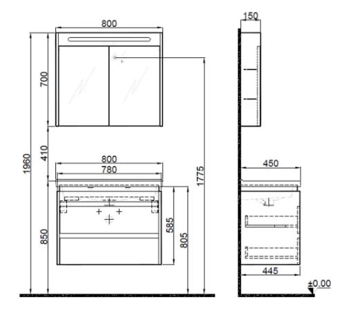 Idea 2.0 (Durabad) 80Cm takım Banyo Dolabı Parlak Antrasıt - 2
