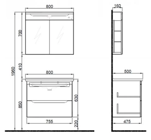 Casılla 80 Cm takım  Banyo Dolabı Satın Grı - 2