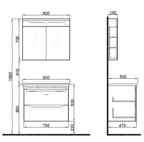 Casılla 80 Cm takım Banyo Dolabı  Vızon