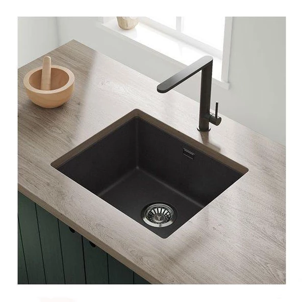 Gradde Siyah 43*37 Tek Göz Damlalıksız Granit Eviye - 2