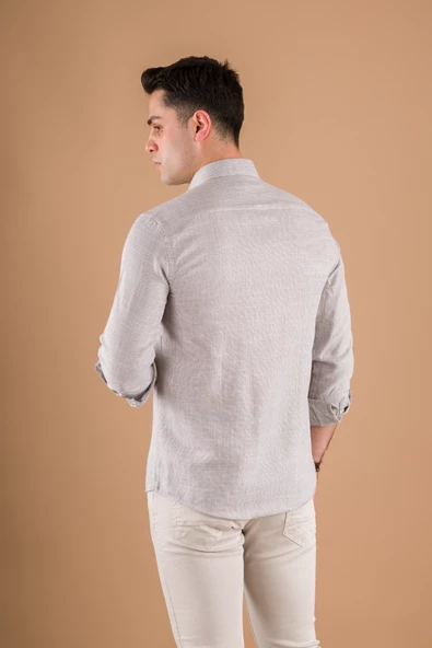 MODTİME SLİMFİT HASIR DOKULU İNCE KUMAŞ PAMUKLU YAZLIK ERKEK GÖMLEK - Resim 12