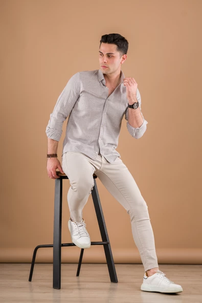 MODTİME SLİMFİT HASIR DOKULU İNCE KUMAŞ PAMUKLU YAZLIK ERKEK GÖMLEK - Resim 8