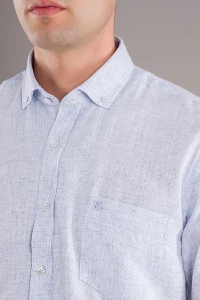 EVRYTİME KLASİK KESİM CEPLİ HASIR KUMAŞ KISA KOL YAZLIK PAMUKLU ERKEK GÖMLEK - Resim 8