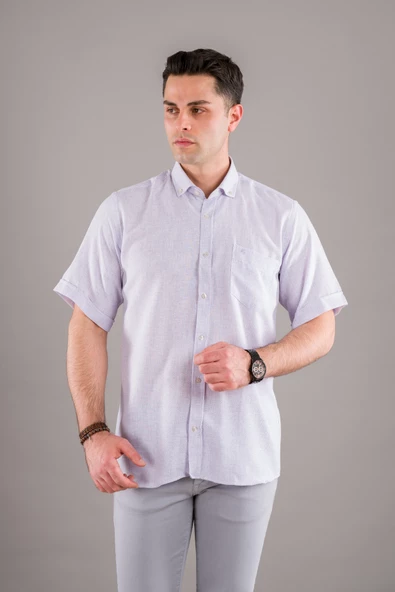 EVRYTİME KLASİK KESİM CEPLİ HASIR KUMAŞ KISA KOL YAZLIK PAMUKLU ERKEK GÖMLEK - Resim 2