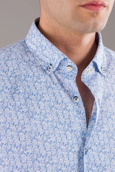 BİCAN DESENLİ YAKA DÜĞMELİ KATLAMALI KOL SLİMFİT ERKEK GÖMLEK - Resim 5