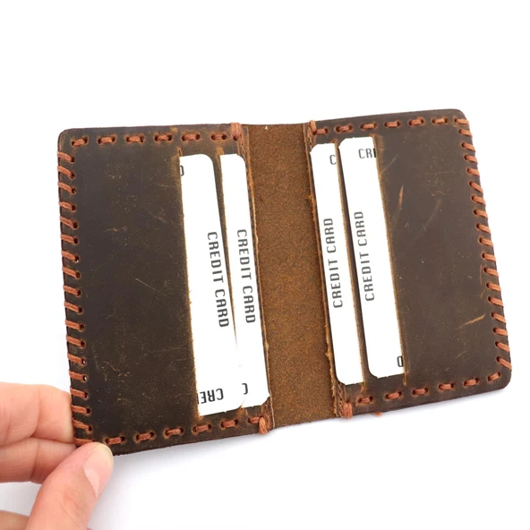 Vintage Görünümlü Gerçek Deri Erkek Kartlık Anahtarlık Set - 6