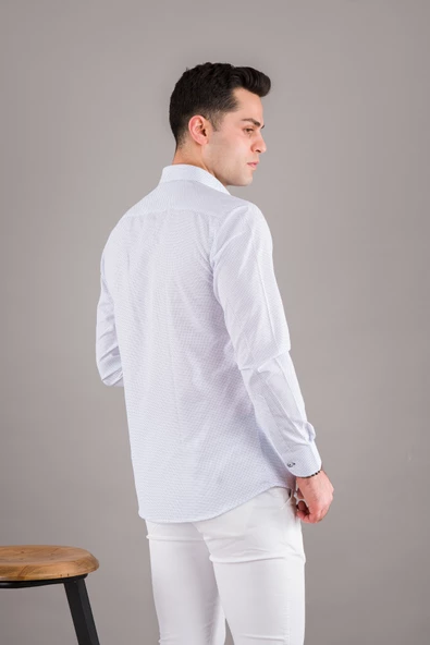BİCAN PUANTİYELİ YAKA DÜĞMELİ SLİMFİT ERKEK GÖMLEK - Resim 5