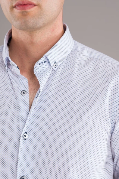 BİCAN PUANTİYELİ YAKA DÜĞMELİ SLİMFİT ERKEK GÖMLEK - Resim 6