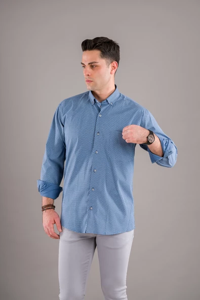 BİCAN KLASİK KESİM CEPLİ DESENLİ  UZUN KOL GÖMLEK - Resim 4