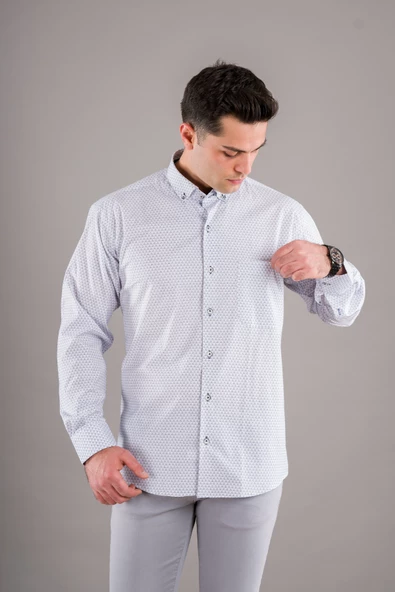 BİCAN KLASİK KESİM CEPLİ DESENLİ  UZUN KOL GÖMLEK - Resim 7