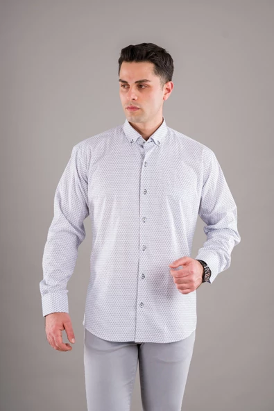 BİCAN KLASİK KESİM CEPLİ DESENLİ  UZUN KOL GÖMLEK - Resim 6