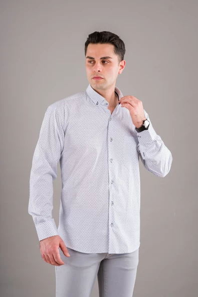 BİCAN KLASİK KESİM CEPLİ DESENLİ  UZUN KOL GÖMLEK - Resim 8