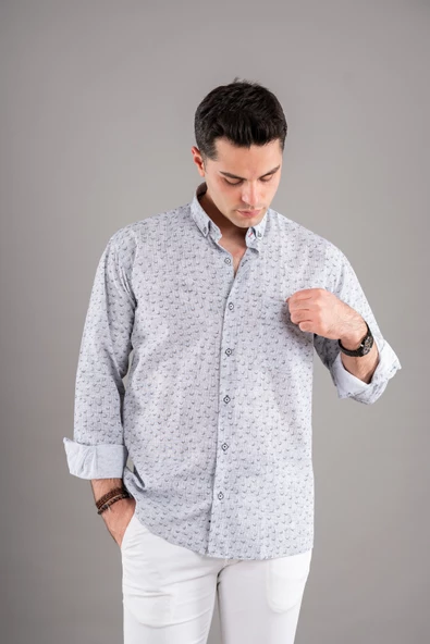 BİCAN KLASİK KESİM CEPLİ DESENLİ  UZUN KOL GÖMLEK - Resim 4