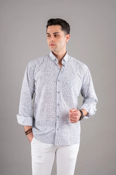 BİCAN KLASİK KESİM CEPLİ DESENLİ  UZUN KOL GÖMLEK - Resim 2