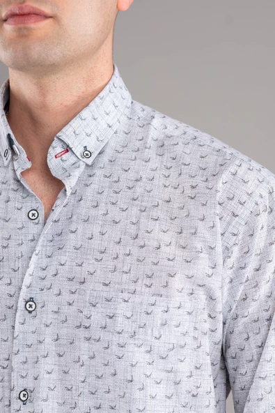 BİCAN KLASİK KESİM CEPLİ DESENLİ  UZUN KOL GÖMLEK - Resim 5