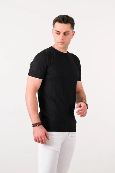 SAN&FA SIFIR YAKA LİKRALI YAZLIK İNCE KUMAŞ ERKEK T-SHİRT - 9
