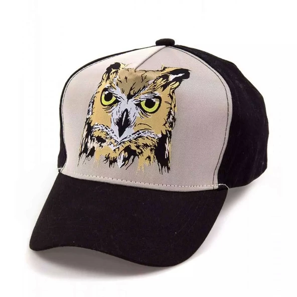 Baykuş Baskılı Erkek Siyah Kep 6265 - Resim 2