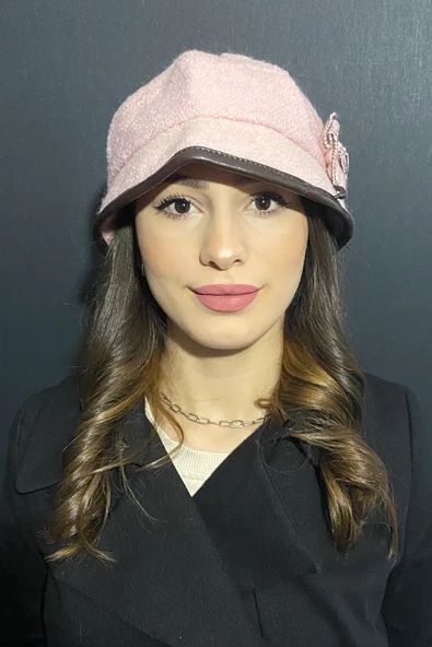 Kadın Deri Kenarlı Bermuda Şapka Gül Kurusu 7752 - 2