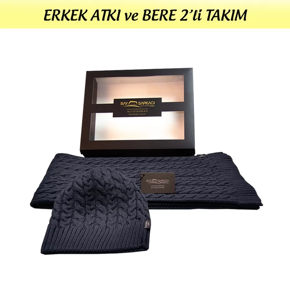 Erkek Atkı ve Bere 2'li Takım Lacivert 7569