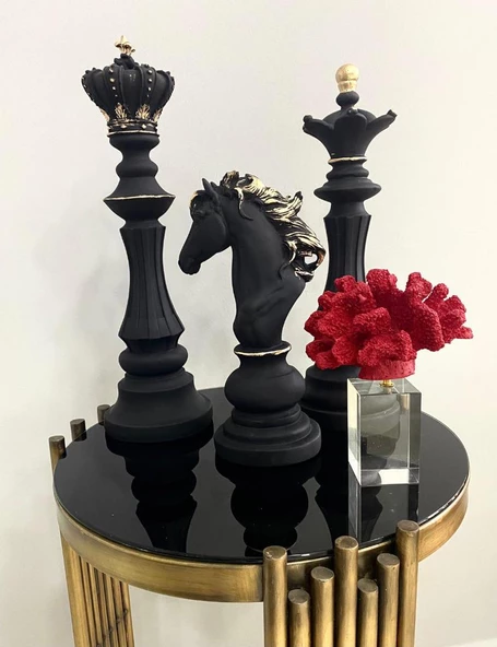 Dekoratif Satranç Takımı Şah Vezir At 3 Lü Biblo