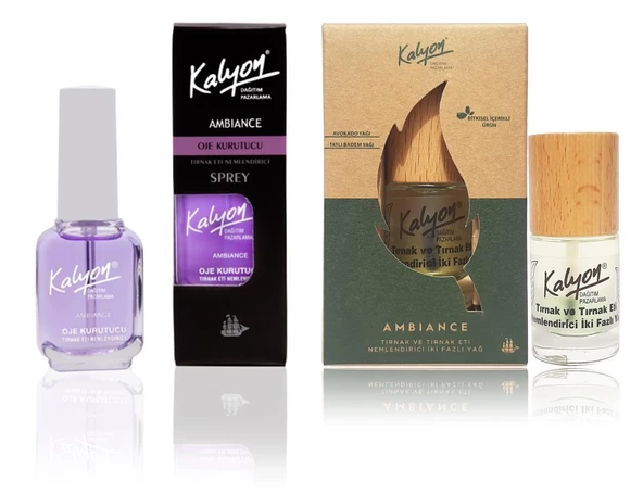 Kalyon Oje Kurutucu Sprey+Kalyon Bitkisel Tırnak ve Tırnak Eti Nemlendirici İki Fazlı Yağ 11 Ml