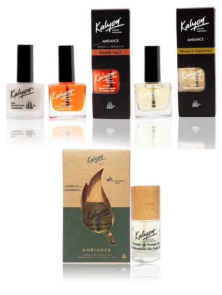 Kalyon Tırnak Sertleştirici+Bakım Yağı+EtTemizleyici+Kalyon Bitkisel Tırnak ve Tırnak Eti Nemlendirici İki Fazlı Yağ 11 Ml