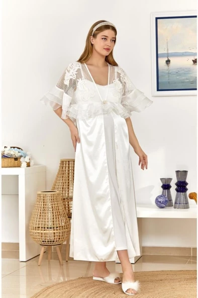 Cossy By Aqua 22512 Brodeli Saten Sabahlık - 4