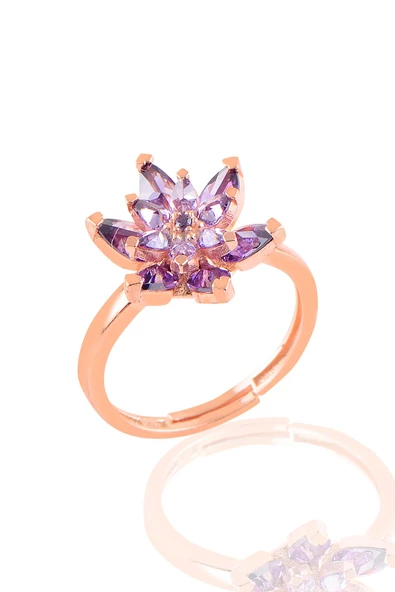 Gümüş rose taşlı nilüfer lotus çiçeği yüzük - Resim 4