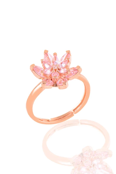 Gümüş rose taşlı nilüfer lotus çiçeği yüzük ürün görseli