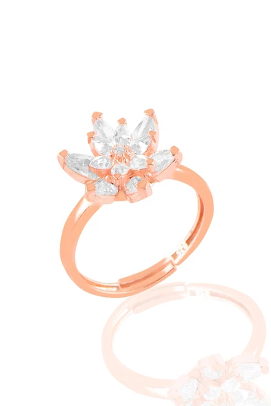 Gümüş rose taşlı nilüfer lotus çiçeği yüzük - Resim 2