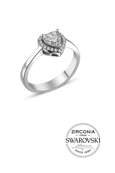 Gümüş Swarovski taşlı pırlanta modeli kalp yüzük SGTL20516YZK ürün görseli