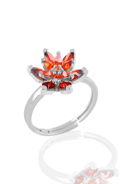 Gümüş rodyumlu  taşlı nilüfer lotus çiçeği yüzük - Resim 3