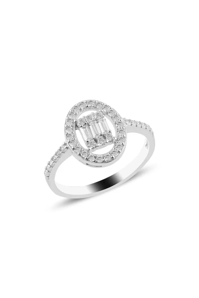 Gümüş rodyumlu oval gümüş düz baget taşlı yüzük SGTL10745YZK ürün görseli